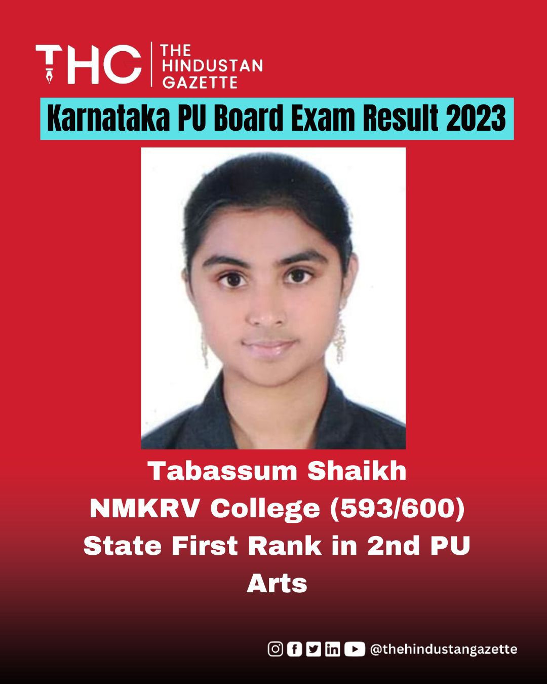 Second PUC Result Tabassum Shaikh secured state rank The Hindustan
