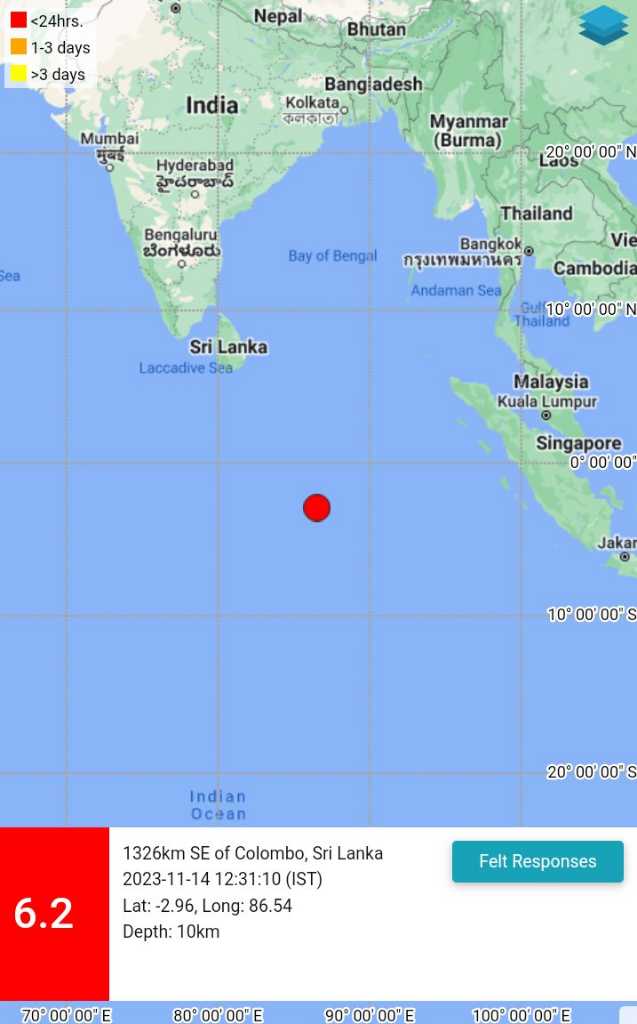 Colombo experiences earthquake of 6.2 magnitude
